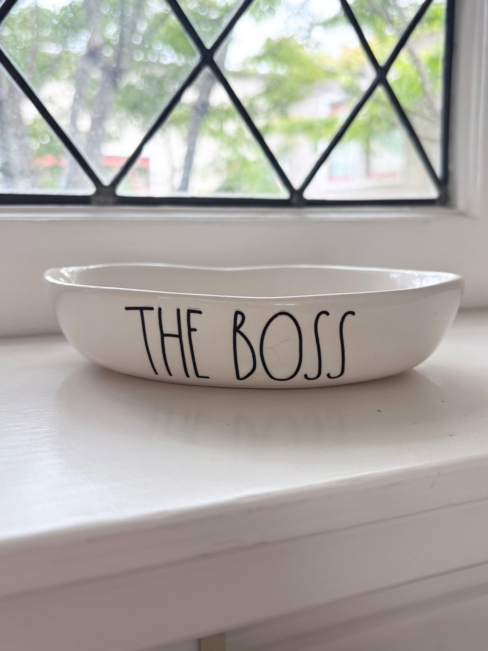 RAE DUNN Cat Dish THE BOSS Ceramic Weighted oval bowl